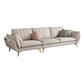 Scandinavian Faux Leather Sofa with Storage, Flared Arm Sofa with Pillows