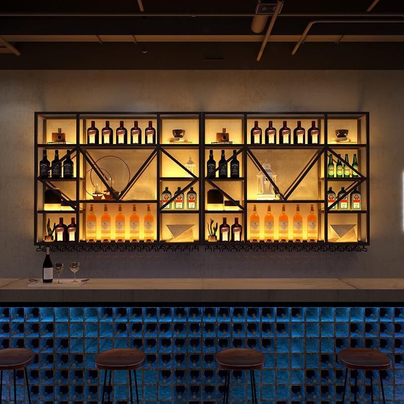 壁掛け鉄ワインラックモダンスタイルのワインホルダーラックブラック