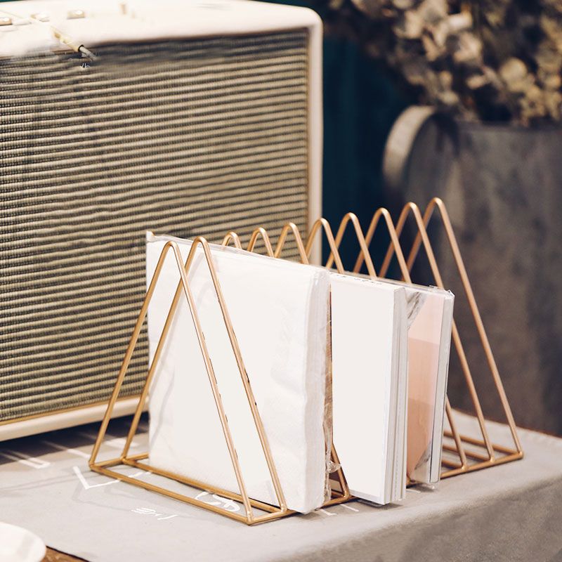 Light Luxury Metal Book Shelf Closed Back Triangle Desktop Bookcase