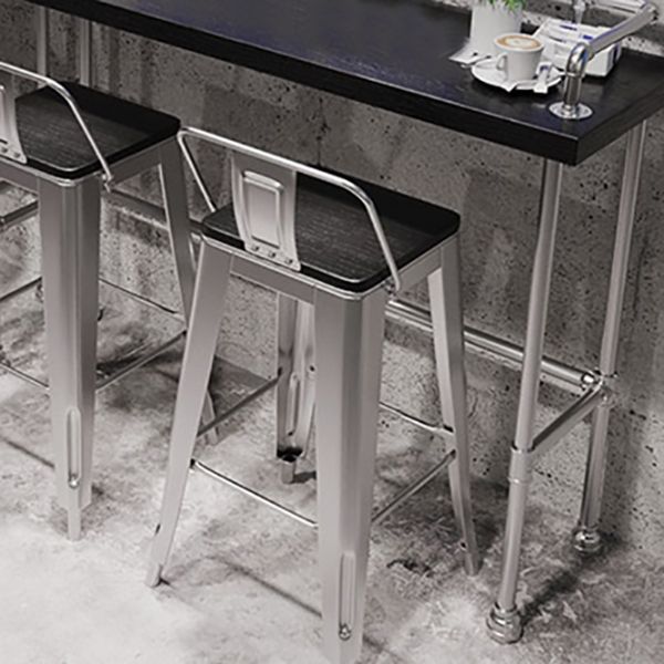 Footrest Backrest Counter-height Stool Industrial Wood and Metal Counter Chair in Silver