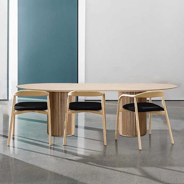 Modern Pine Wood Table for Restaurant Oval Dining Table with Double Pedestal Base Clearhalo 'Dining Tables & Seating' 'Dining Tables' 'dining_table' 'furn' 'furn_dining_table' 'Furniture' 'furniture_dining_table' 'Kitchen & Dining Furniture' 'kitchen' 'kitchen_dining_table' 1200x1200_b51cf820-f3ad-4d0d-bcf7-655cb95c4351