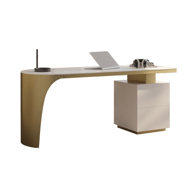 Stone Peninsula Office Desk 2 Drawers 27.56" Tall Writing Desk Clearhalo 'furn' 'furn_office_desk' 'Furniture' 'Office Desks' 'Office Furniture' 'office_desk' 1200x1200_b51e2ccf-c790-47b3-b251-09db245d81dd