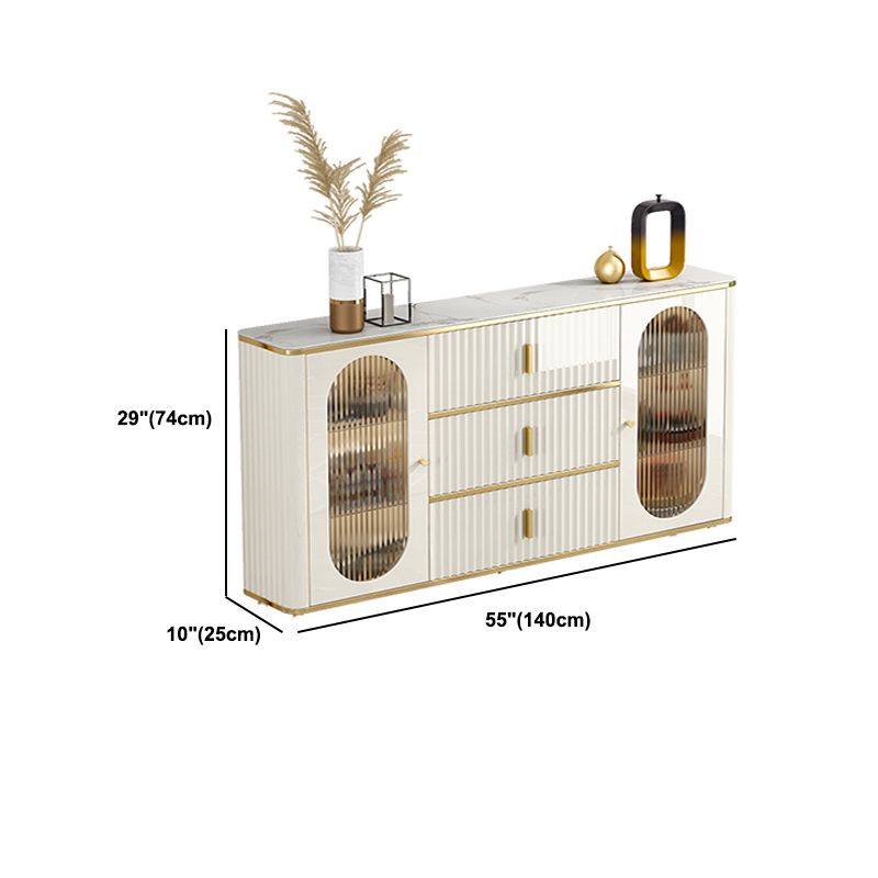 Server a buffet bianco con porte di vetro server glam per sala da pranzo