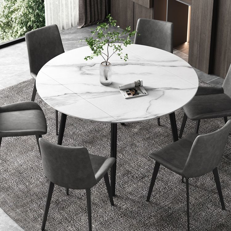 52" Extendable Round Dining Table Modern Adjustable Sintered Stone Top Table with 4 Legs Clearhalo ' dining_table' 'Dining Tables & Seating' 'Dining Tables' 'furn' 'furn_dining_table' 'Furniture' 'furniture_dining_table' 'Kitchen & Dining Furniture' 'kitchen&dining_furn' 'kitchen' 'kitchen_dining_table' 1200x1200_b5200c35-1e8e-41fe-8e38-6cc430a7197d