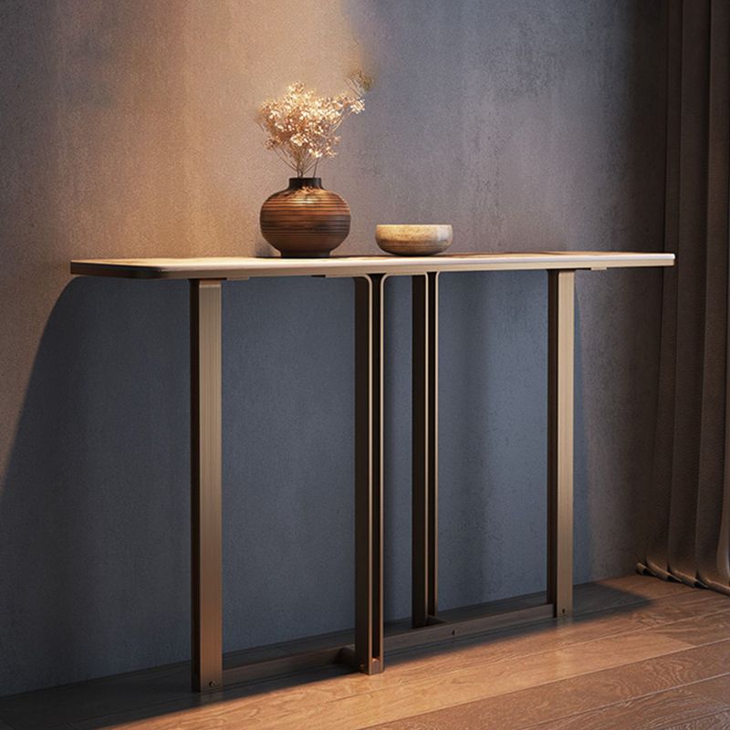 Modern Rectangular Console Table Stone Console Sofa Table in Gold