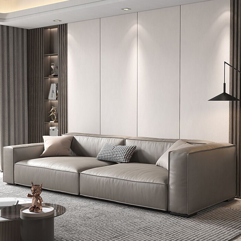 Genuine Leather Sofa Tuxedo Arm Contemporary Living Room Seating