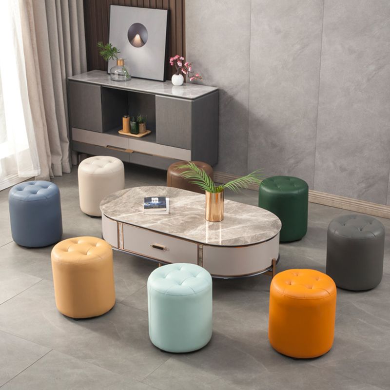 Modern Round Ottoman Solid Color Genuine Leather Tufted Pouf Ottoman Clearhalo 'furn' 'furn_ottomans_poufs' 'Furniture' 'Living Room Furniture' 'Ottomans & Poufs' 'ottomans_poufs' 1200x1200_b5232b2d-821c-4950-89f0-8c697336646a