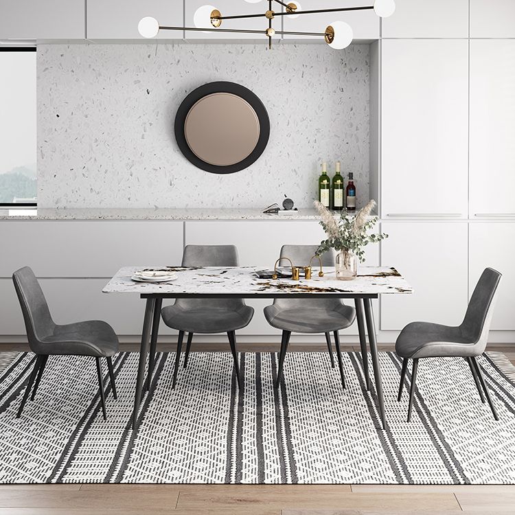 Rectangle 4 jambes Table à manger industrielle Tablette fixe de pierre frittée