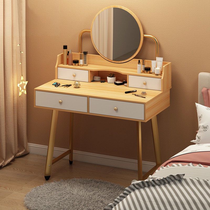Scandinavian Wooden Dressing Table Mirror Make-up Vanity with Drawers Clearhalo 'Bedroom Furniture' 'furn' 'furn_makeup_vanities' 'Furniture' 'Makeup Vanities' 'makeup_vanities' 1200x1200_b52b2c45-9369-439d-816b-ded899945097