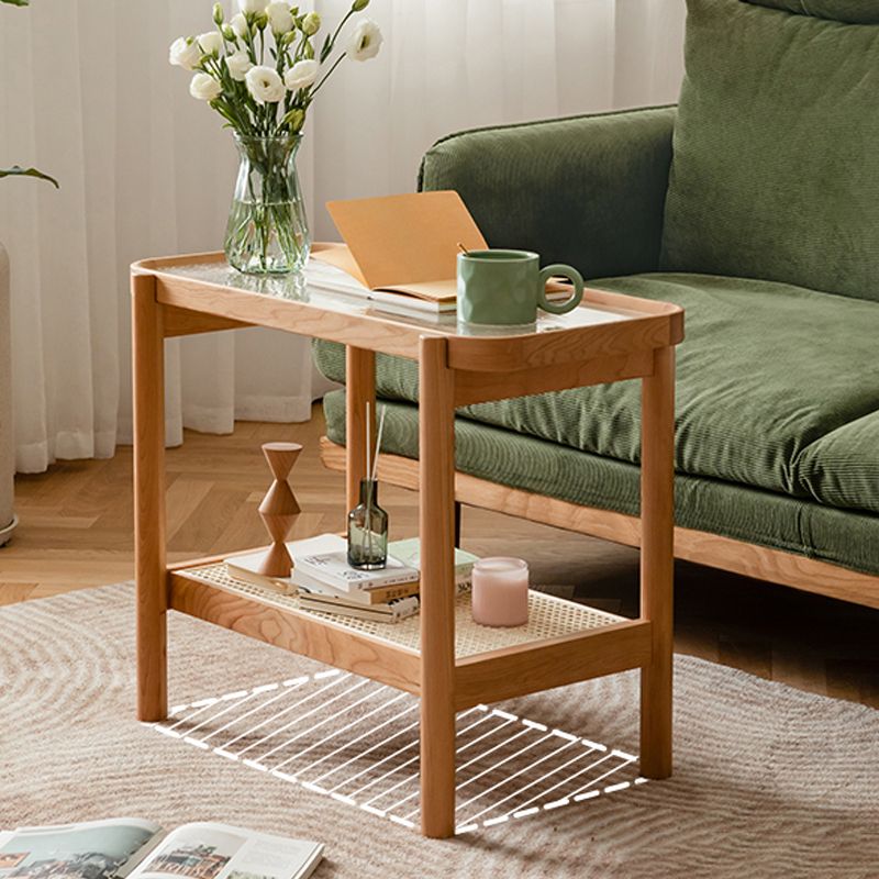 Mesa de esquina de la sala de estar de doble nivel de madera maciza rectangular con mesa de estante