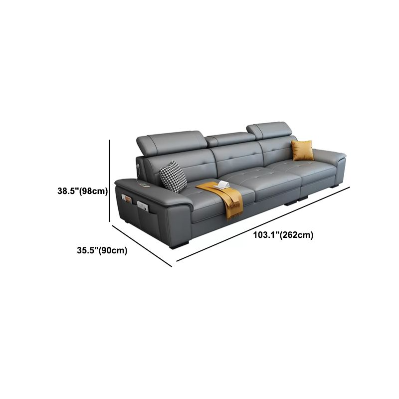 Scandinavian Faux Leather Sectional/sofa with Pillow Top Arm