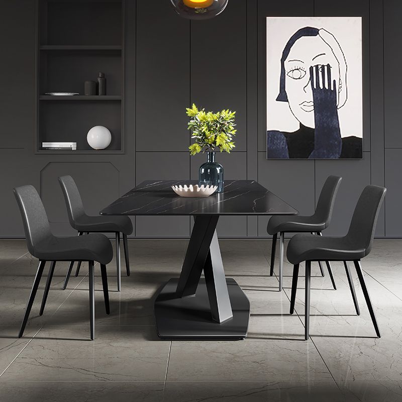 Modern Sintered Stone Rectangular DiningTable with Metal Base Black TableSet for Home Clearhalo 'Dining Room Sets' 'Dining Tables & Seating' 'dining_room_set' 'Furniture' 'furniture_dining_room_set' 'Kitchen & Dining Furniture' 'kitchen&dining_furn' 'kitchen' 1200x1200_b53520f8-dbf4-462a-bdc8-444eb5c7403e