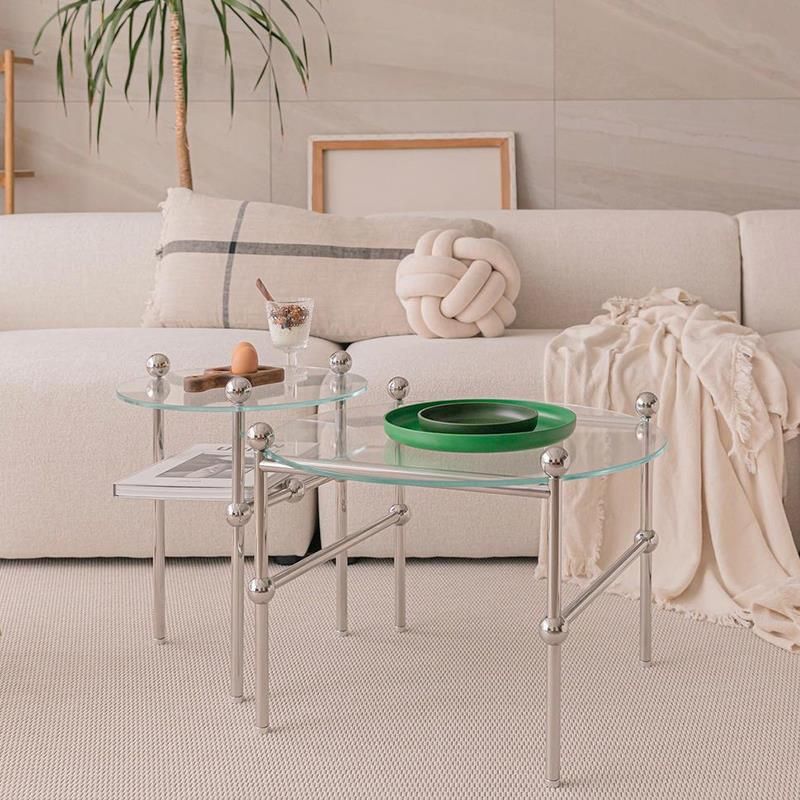 Contemporary Round Coffee Table with Glass Top and Steel Legs in Clear Clearhalo 'Coffee & Accent Tables' 'Coffee Tables' 'coffee_tables' 'furn' 'furn_coffee_tables' 'Furniture' 'Living Room Furniture' 1200x1200_b538dd60-3940-49f9-bd07-540c8e1c352a