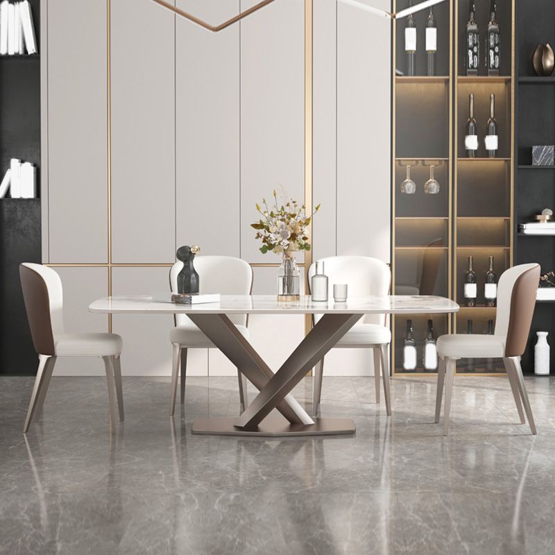 Set da pranzo moderno in metallo Set tavolo da pranzo rettangolare da 1/2/5/7 pezzi