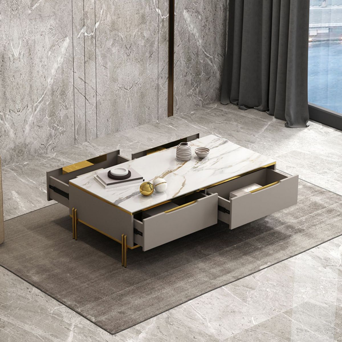 17" Wide Glam Cocktail Table Rectangle Stone Coffee Cocktail Table Clearhalo 'Coffee & Accent Tables' 'Coffee Tables' 'coffee_tables' 'furn' 'furn_coffee_tables' 'Furniture' 'Living Room Furniture' 1200x1200_b53b8f15-93c3-4d1f-8125-abce9323ae91