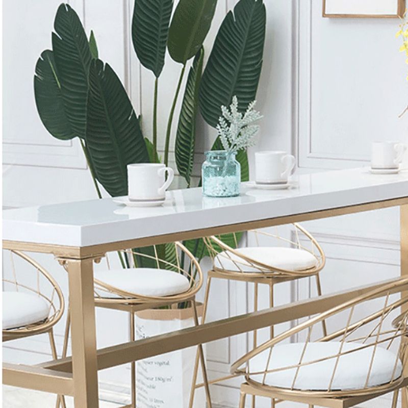 Rectangle White Solid Wood Table Gold and Metal Base Bar Table for Kitchen Living Room Clearhalo 'Bar Furniture' 'Bar Tables' 'bar_tables' 'furn' 'furn_bar_tables' 'Furniture' 'Kitchen & Dining Furniture' 1200x1200_b53e63d8-64f5-4053-ae63-39d2dfb24385