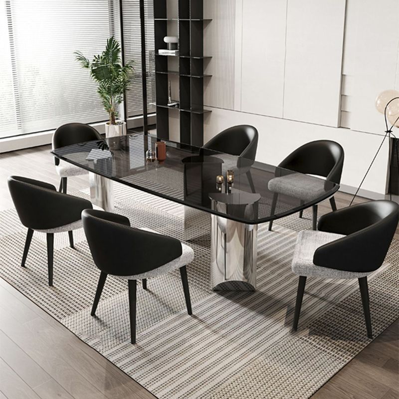 Contemporary Kitchen Dinner Table Rectangle  Glass Top Dining Table