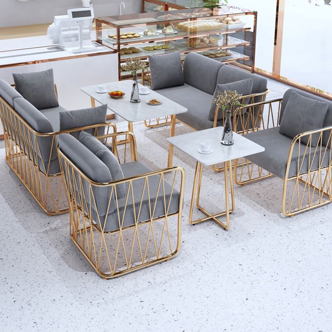 Glam Kitchen Table with Faux Marble Top Gold Metal Legs for Home Clearhalo 'Dining Tables & Seating' 'Dining Tables' 'dining_table' 'furn' 'furn_dining_table' 'Furniture' 'Kitchen & Dining Furniture' 1200x1200_b543e985-cabc-48f3-a384-dc773a2ef6a4