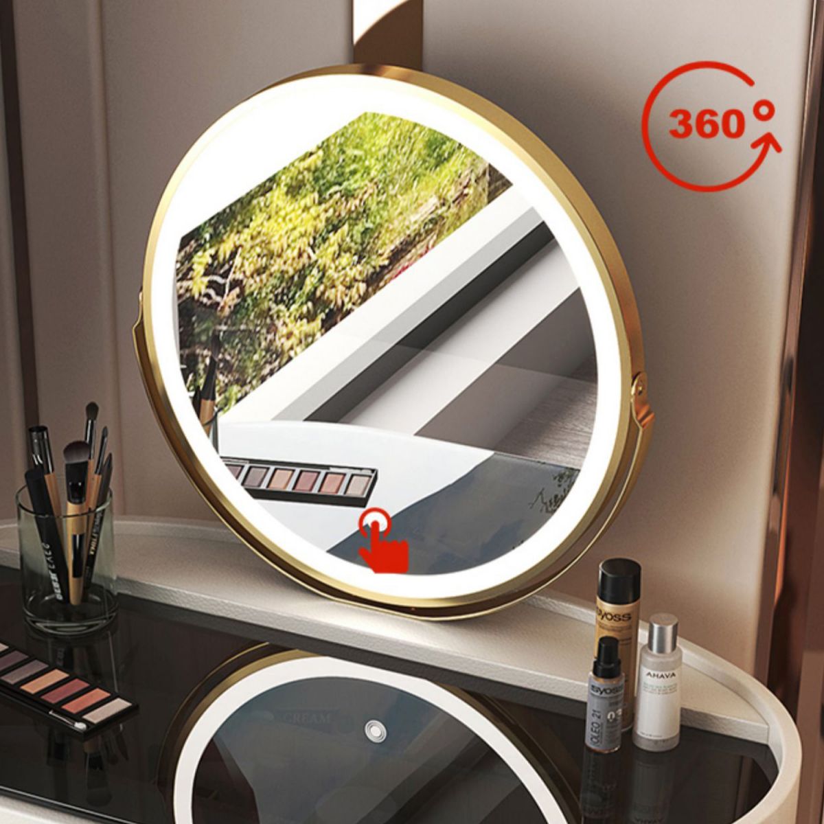 Glass Top Makeup Vanity Desk Lighted Mirror Vanity Dressing Table Set Clearhalo 'Bedroom Furniture' 'furn' 'furn_makeup_vanities' 'Furniture' 'Makeup Vanities' 'makeup_vanities' 1200x1200_b5440283-09a8-40d4-9446-fbbdcc663069