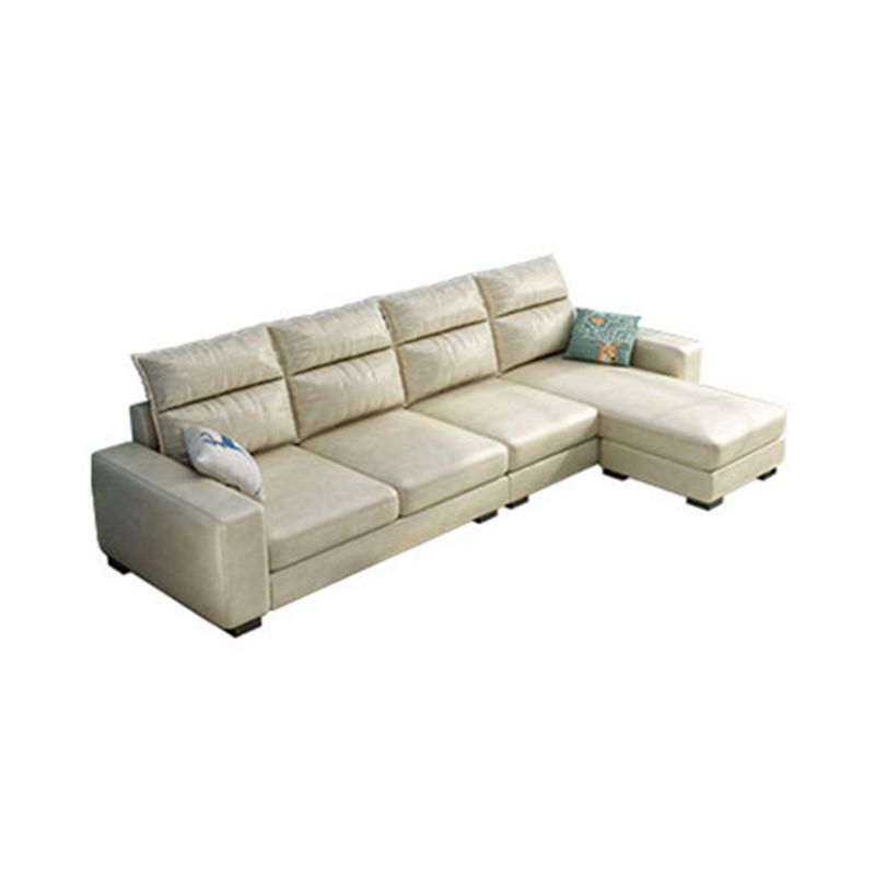 Square Arm 4-Seater Sofa & Chaise 106.3" W Linen/Faux Leather Cushions Sofa
