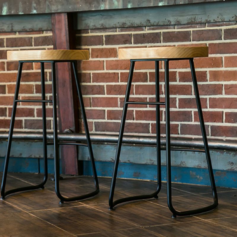 Modern Indoor Bar Stool Solid Wood Iron Legs Saddle Seat Counter Stool Clearhalo 'Bar Furniture' 'Bar Stools' 'bar_stools' 'furn' 'furn_bar_stools' 'furniture_bar_stools' 'Kitchen & Dining Furniture' 'kitchen&dining_furn' 'kitchen' 'kitchen_furn' Furniture' 1200x1200_b546065d-cf51-4b9a-80fa-b36645533f31