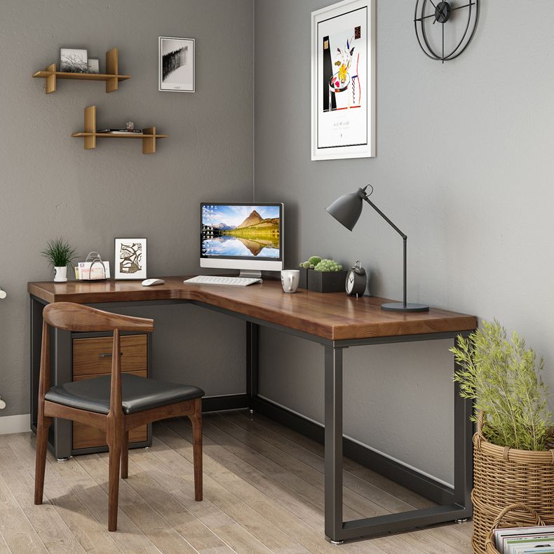 Industrial Style Office Desk Brown Home L-Shape Wooden Writing Desk Clearhalo 'furn' 'furn_office_desk' 'Furniture' 'furniture_office_desk' 'Office Desks' 'Office Furniture' 'office_desk' 1200x1200_b546f118-aebb-49d1-9e66-633b95d19621