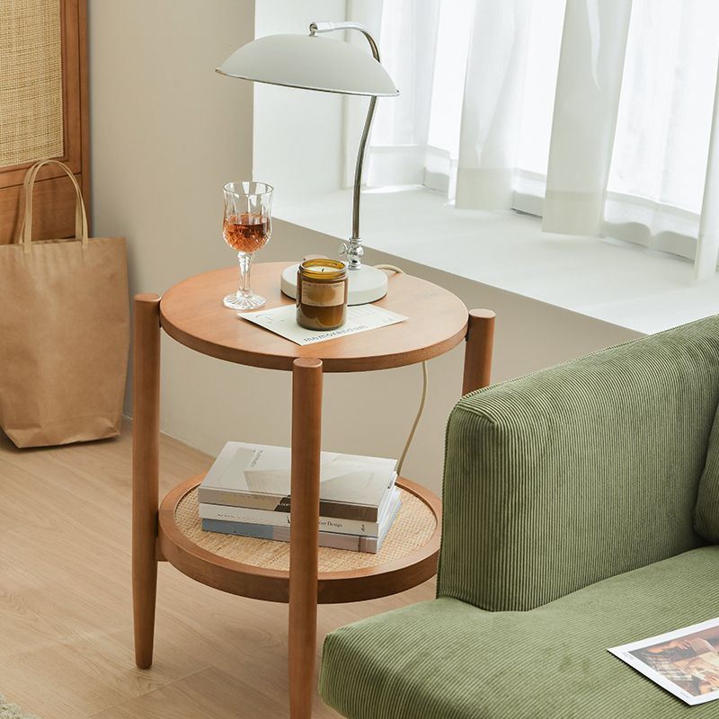 Round Glass/ Wood Top Coffee Table 4 Legs Cocktail Table with Shelf Clearhalo 'Coffee & Accent Tables' 'Coffee Tables' 'coffee_tables' 'furn' 'furn_coffee_tables' 'Furniture' 'Living Room Furniture' 1200x1200_b548cb1e-d775-4992-95db-2dbddbe258fd