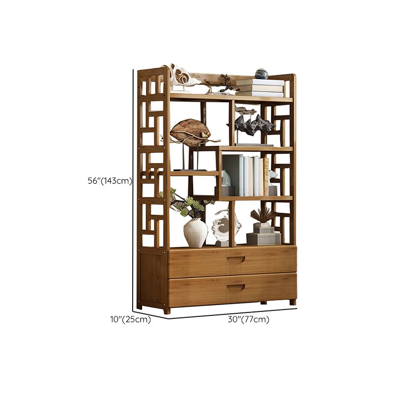 Contemporary Vertical Etagere Open Book Shelf Brown Bamboo Bookshelf for Study Room