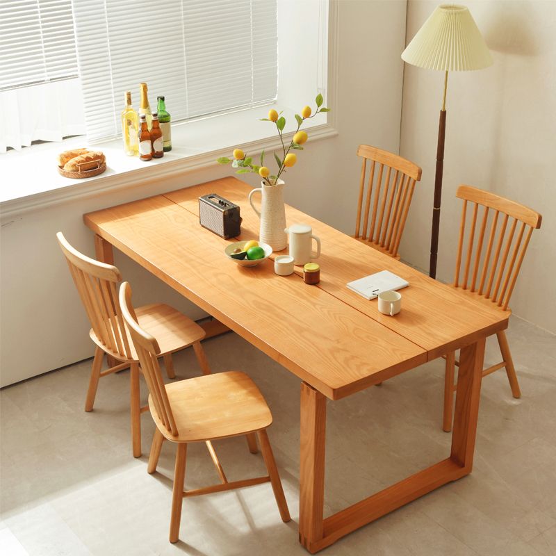 Juego de comedor moderno de 1/3/3/5 piezas, juego de comedor rectangular de madera maciza en color natural