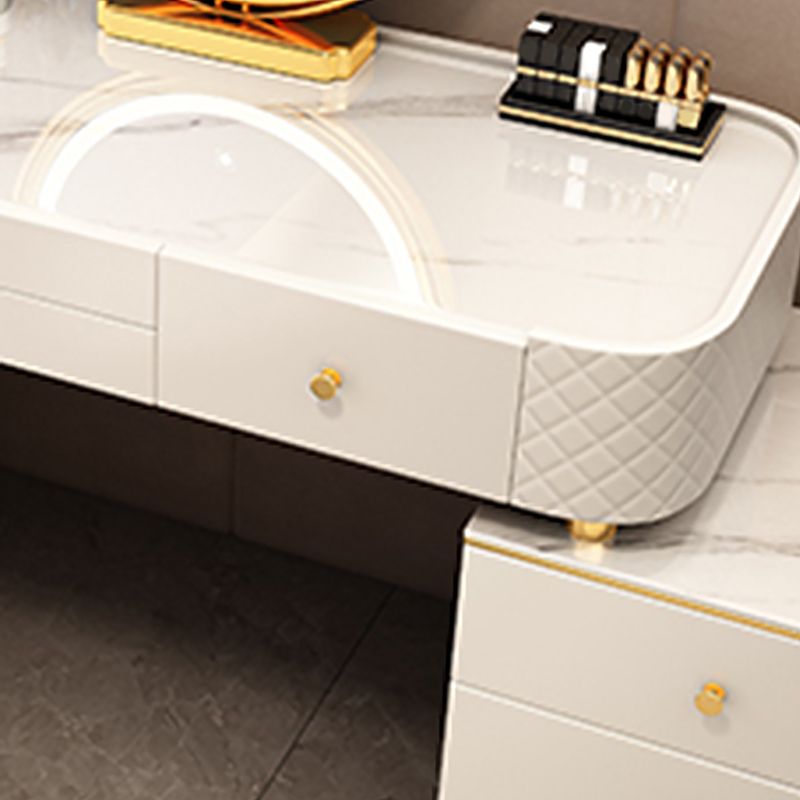 Escritorio de tocador de maquillaje de madera glamoroso con cajón, juego de tocador gris/blanco