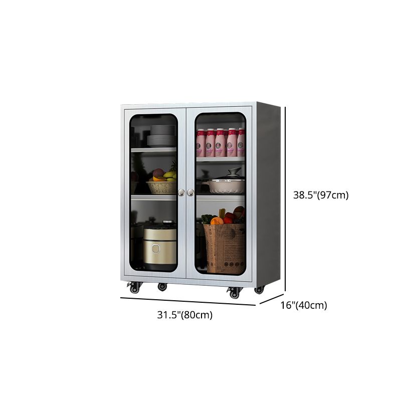 Modern Stainless Steel Dining Server Silver Adjustable Shelving Cabinets with Door Clearhalo 'buffet_sideboard' 'Buffets & Sideboards' 'furn' 'furn_buffet_sideboard' 'Furniture' 'furniture_buffet_sideboard' 'Kitchen & Dining Furniture' 1200x1200_b551ffd6-5ee5-476c-88fe-8eebebd588b2