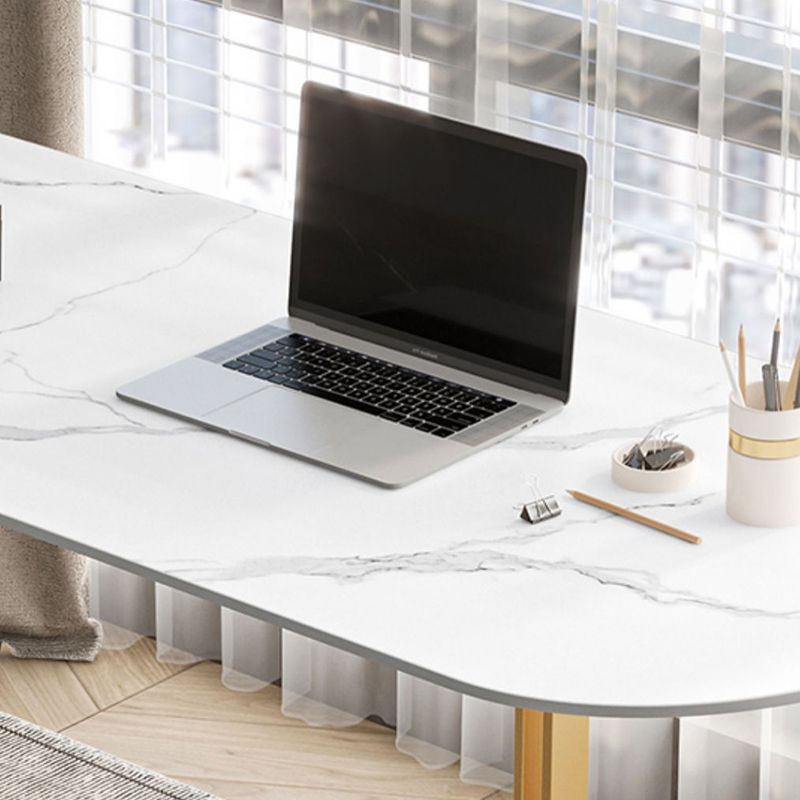 Glam Stone Office Desk 29.53 "Tall Peninsula Writing Desk met ijzeren benen