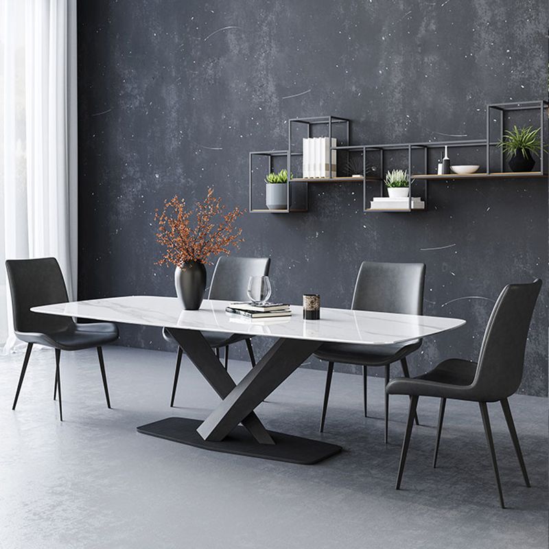 Industrial Sintered Stone Top Dining Table Rectangle Table with Single Pedestal Clearhalo 'Dining Tables & Seating' 'Dining Tables' 'dining_table' 'furn' 'furn_dining_table' 'Furniture' 'furniture_dining_table' 'Kitchen & Dining Furniture' 1200x1200_b5555e8d-4089-4f6e-9f34-fa033c884964