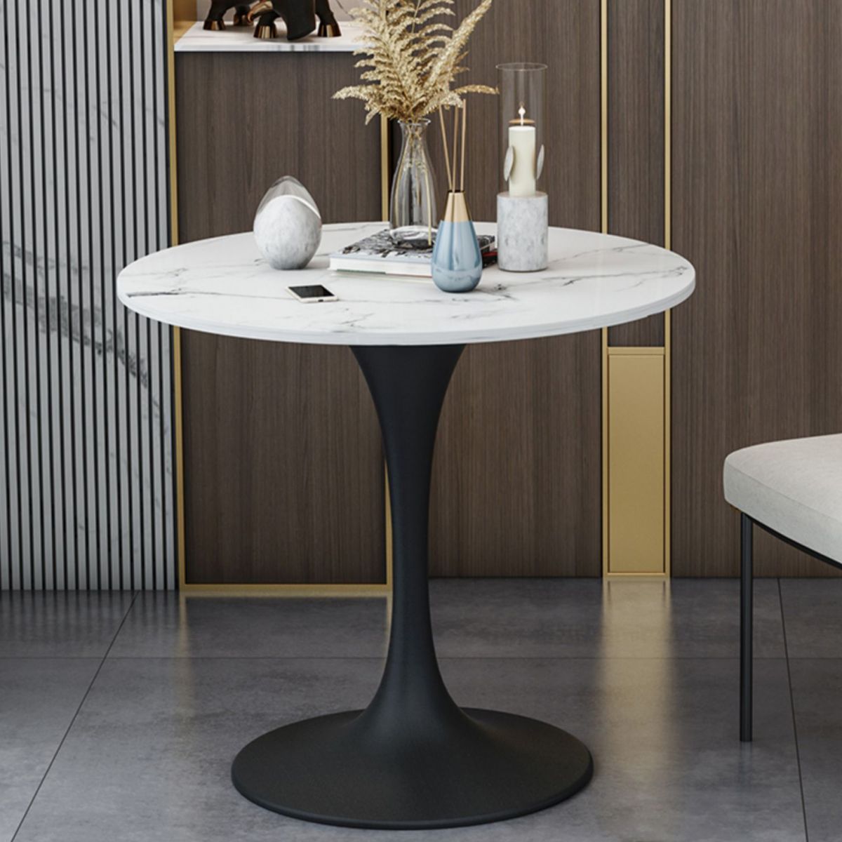 Modern Round Dining Table Sintered Stone Table with Tulip Base Clearhalo 'Dining Tables & Seating' 'Dining Tables' 'dining_table' 'furn' 'furn_dining_table' 'Furniture' 'Kitchen & Dining Furniture' 1200x1200_b559be5a-77ef-4aaa-b24e-0440fff8f3d1
