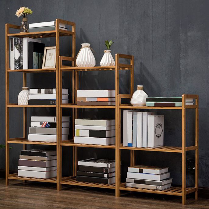 Modern Bamboo Vertical Book Shelf Brown Open Bookshelf for Study Room