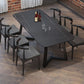 Mesa de comedor rectangular industrial de piedra sinterizada negra con base de metal