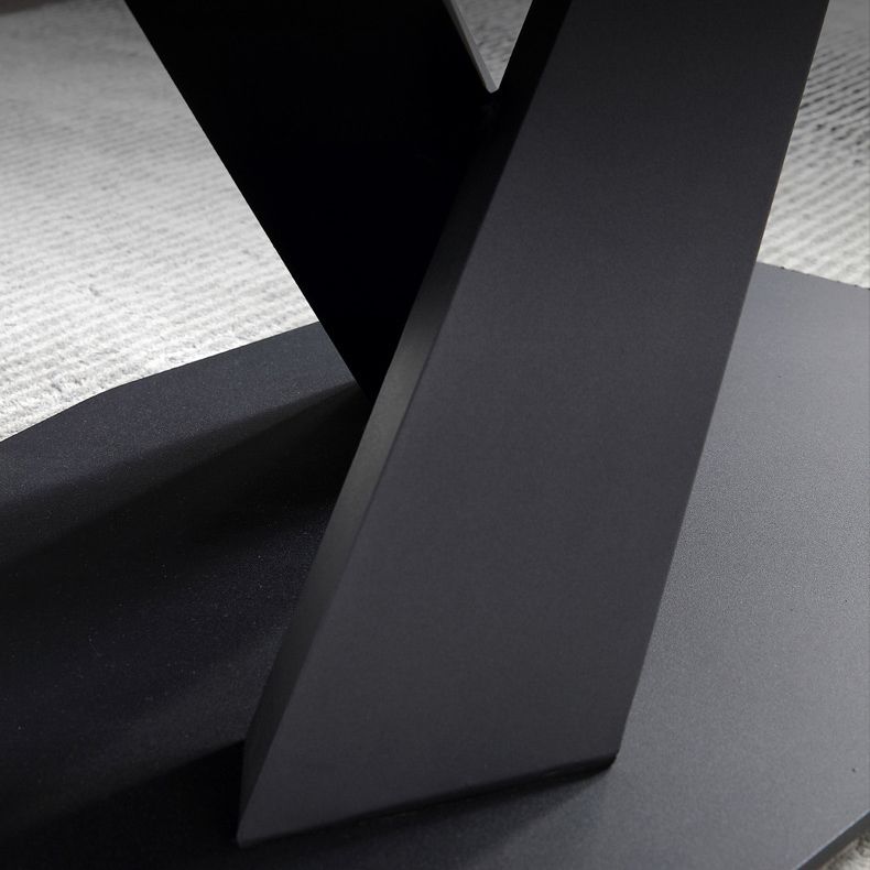 Black Sintered Stone Top Rectangle Dining Table Industrial Kitchen Table with Pedestal Base Clearhalo ' dining_table' 'Dining Tables & Seating' 'Dining Tables' 'furn' 'furn_dining_table' 'Furniture' 'furniture_dining_table' 'Kitchen & Dining Furniture' 'kitchen&dining_furn' 'kitchen' 'kitchen_dining_table' 1200x1200_b5608ba2-f0f1-440d-a1eb-849db0354805