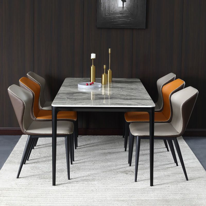 Glossy Gray Stone Dining Table Set 1/4/5/7 Pieces Modern Dinette Set for Kitchen
