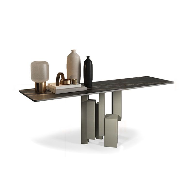 Modern Rectangular Console Table Stone Console Sofa Table in Grey/Black
