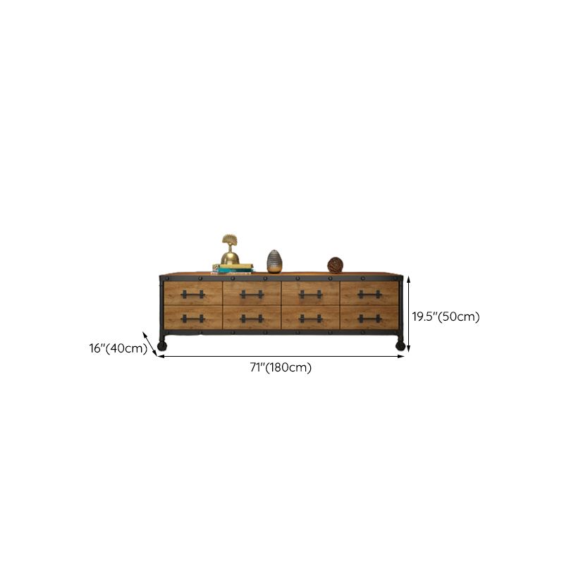 Console TV industrielle en pin, support multimédia de rangement fermé avec tiroirs pour le salon