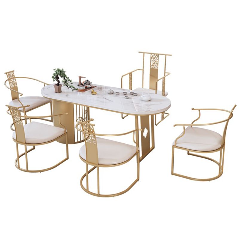 Traditional Luxury Oval Dining Table Sintered Stone Table with Gold Double Pedestal for Dining Room Clearhalo ' dining_table' 'Dining Tables & Seating' 'Dining Tables' 'furn' 'furn_dining_table' 'Furniture' 'furniture_dining_table' 'Kitchen & Dining Furniture' 'kitchen&dining_furn' 'kitchen' 'kitchen_dining_table' 1200x1200_b5662841-b13d-4d21-9b4b-fc3155e5cba8