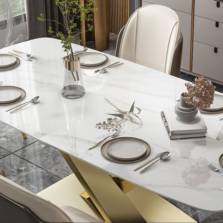 Glam Dinette Set 1/2/5/7 Pieces Rectangle White Sintered Stone Top Dining Table Set Clearhalo 'Dining Room Sets' 'Dining Tables & Seating' 'dining_room_set' 'furn' 'furn_dining_room_set' 'Furniture' 'furniture_dining_room_set' 'Kitchen & Dining Furniture' 1200x1200_b566e32c-206e-48ee-bd25-3cbb723236fd