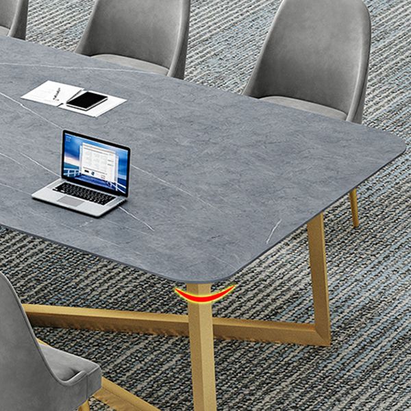 Escritorio de escritura gris y blanco Desk de oficina de acero y piedra para la oficina