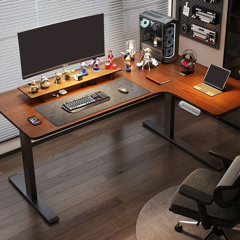 Adjustable Height Brown Computer Desk L-Shape Writing Desk for Home Clearhalo 'furn' 'furn_office_desk' 'Furniture' 'Office Desks' 'Office Furniture' 'office_desk' 1200x1200_b5690908-5991-4498-bc4c-956831571ac5