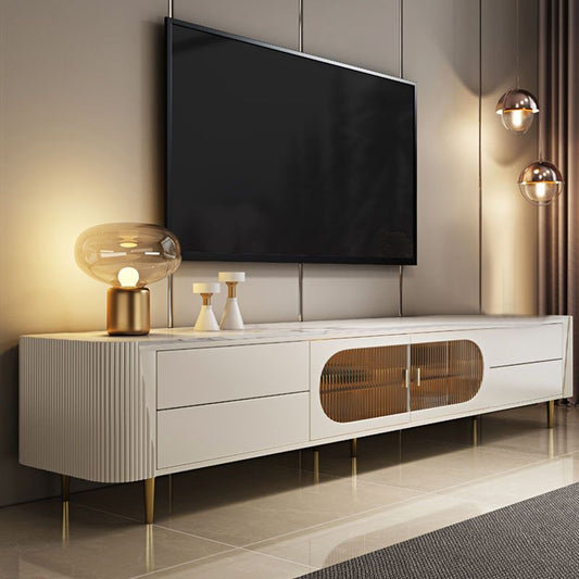 Console TV Glam TV con console TV di archiviazione chiusa con 4 cassetti