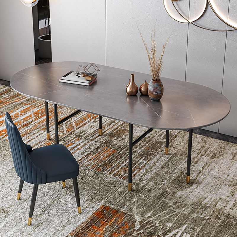 Contemporary Oval Dining Table Stone Dining Table with Iron Base Clearhalo 'Dining Tables & Seating' 'Dining Tables' 'dining_table' 'furn' 'furn_dining_table' 'Furniture' 'Kitchen & Dining Furniture' 1200x1200_b56d7152-fdee-4b35-9909-eafe1eb7d54b