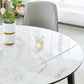 White Contemporary Round Stone Dining Table with Double Drop Leaf