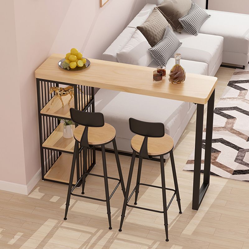 Kitchen Natural Wood Bistro Table Modern Rectangle Cocktail Bar Table with Storage