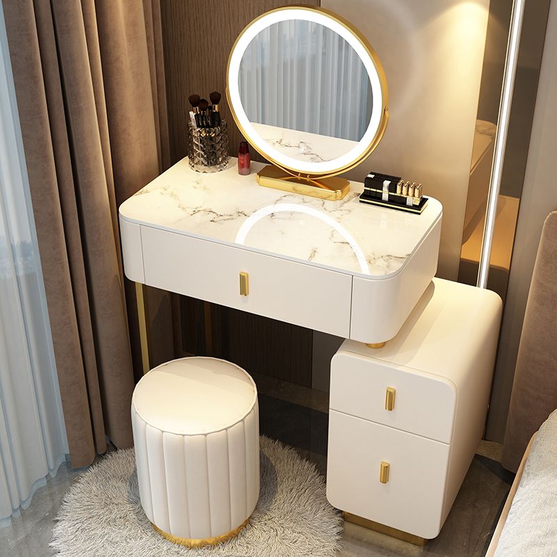 Mirror & 3 Drawers Wood Makeup Vanity Stone Top Dressing Table