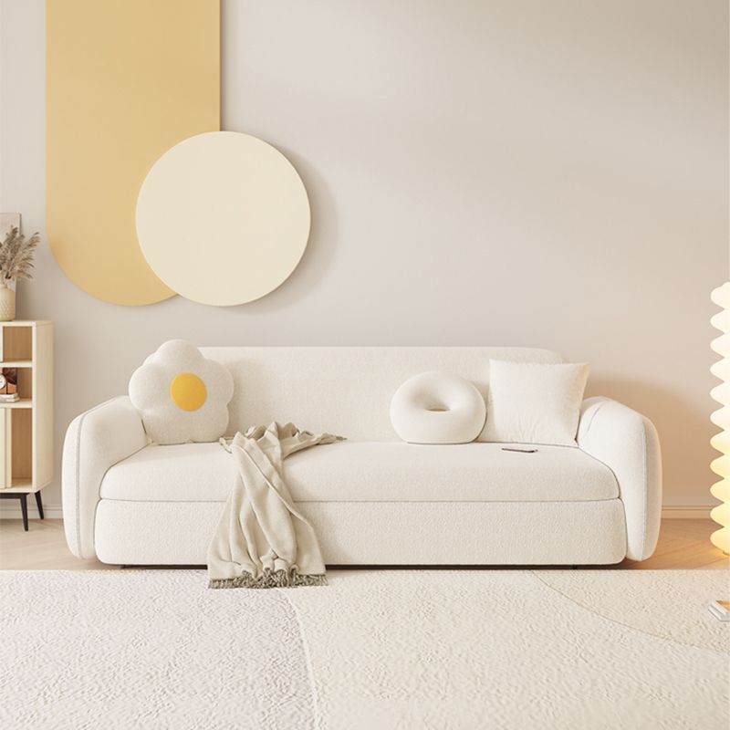 Scandinavian 32.28" Wool Sleeper Sofa Square Arm Sofa Bed in White